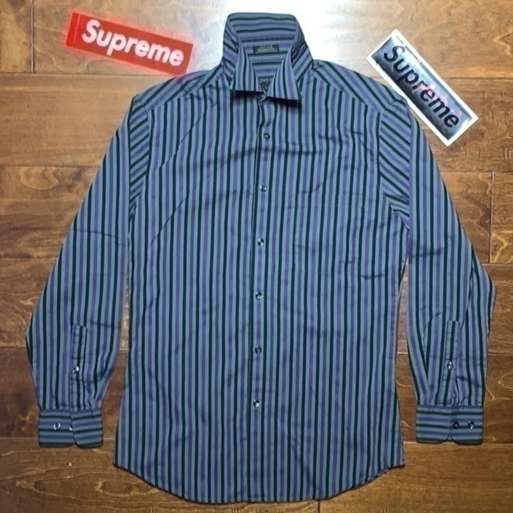 🔮 Pinstripe Vintage pinstripe purple black single stitch button up casual shirt